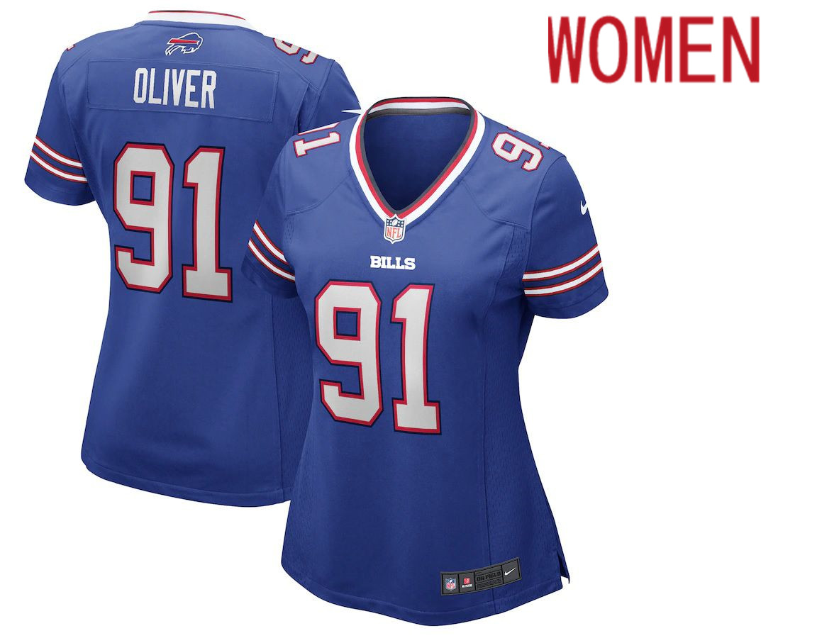 Women Buffalo Bills #91 Ed Oliver Royal Nike Game NFL Jersey->women nfl jersey->Women Jersey